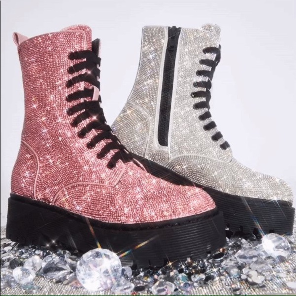 Dolls kill-blinged boots silver